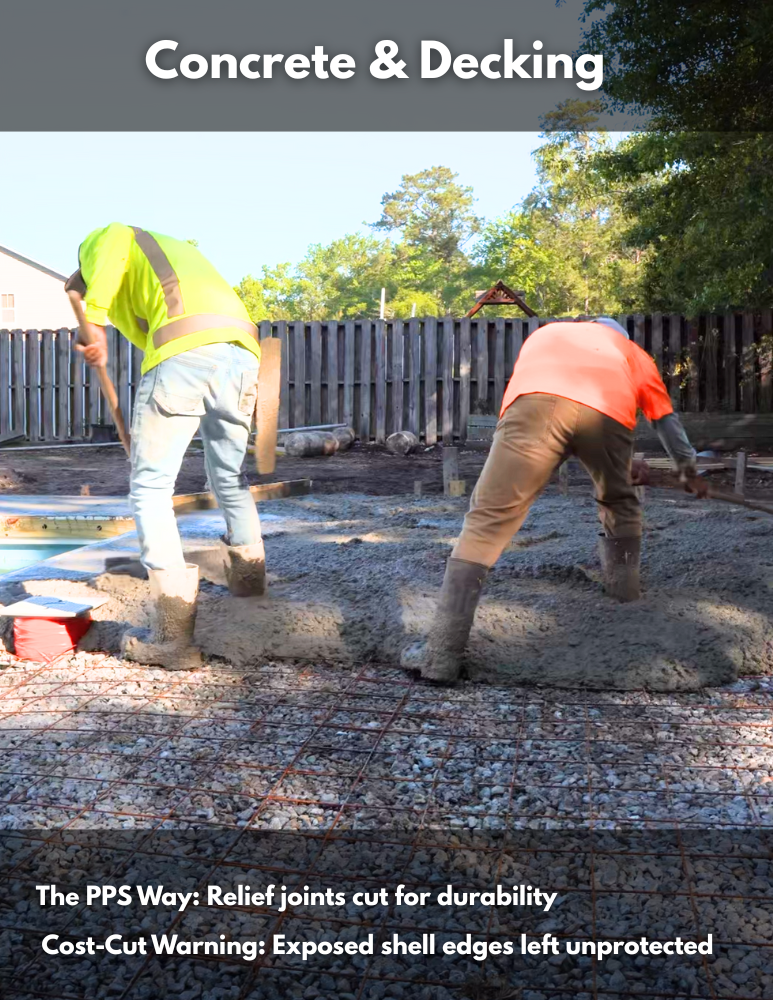 The PPS Way: Relief joints cut for durability Cost-Cut Warning: Exposed shell edges left unprotected